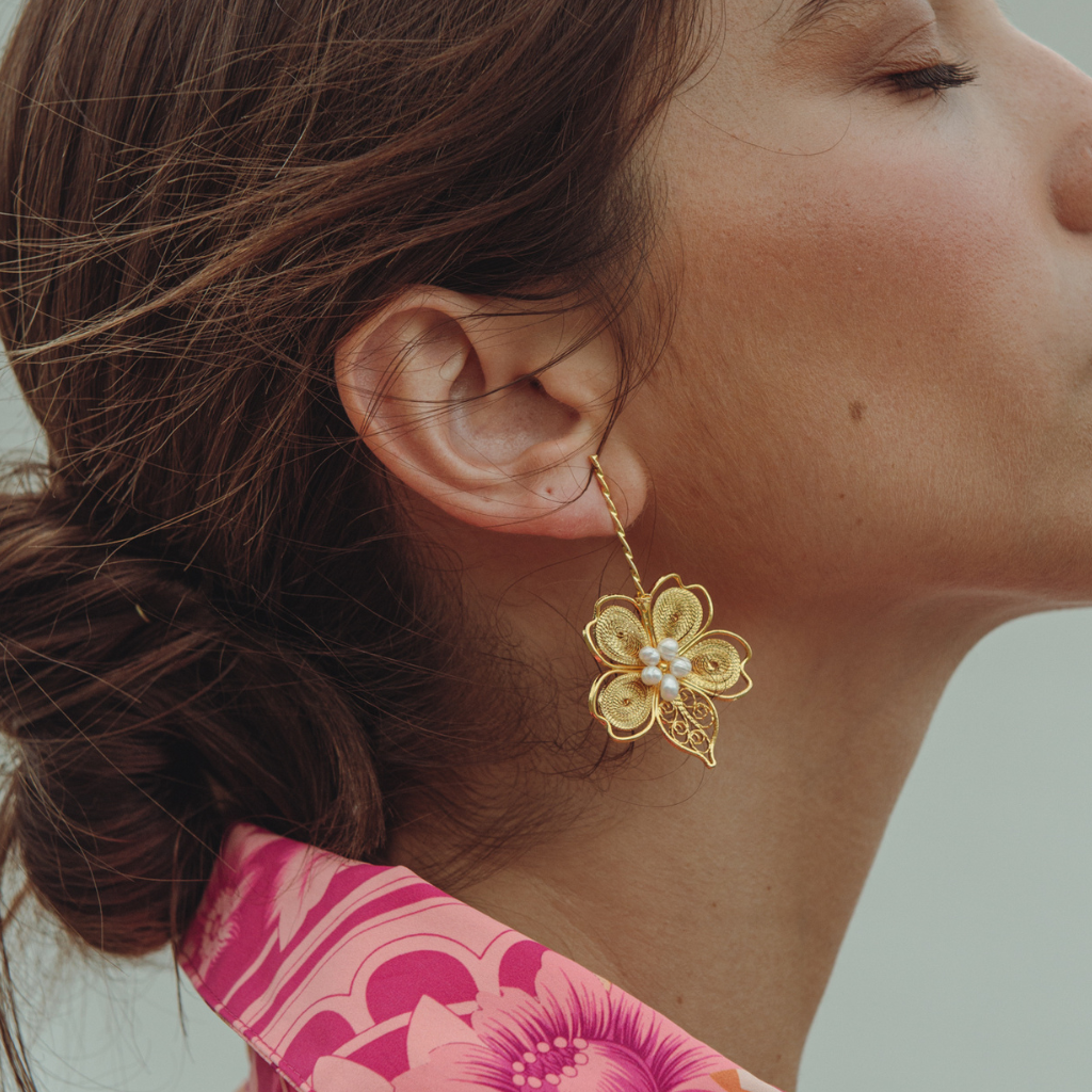 ARETE FILIGRANA FLOR PERLA